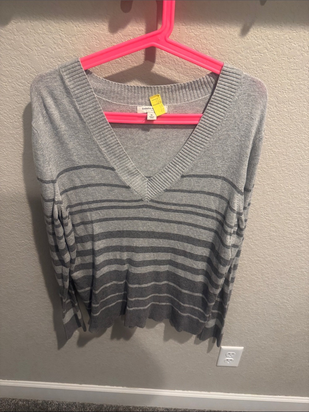 Banana Republic Gray Striped V-Neck Sweater
